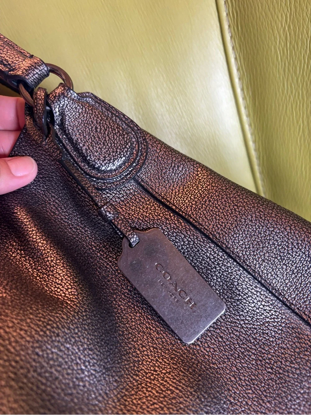 Coach Edie 31 Metallic Gunmetal Pebble Leather Shoulder Bag Hobo Tote